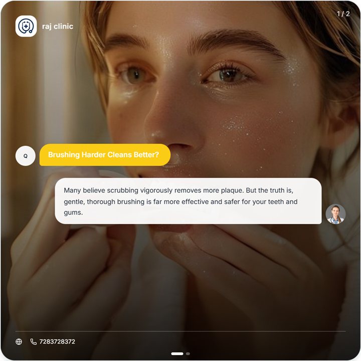 Generated Instagram post — question and answer bubbles about brushing technique over an AI photo